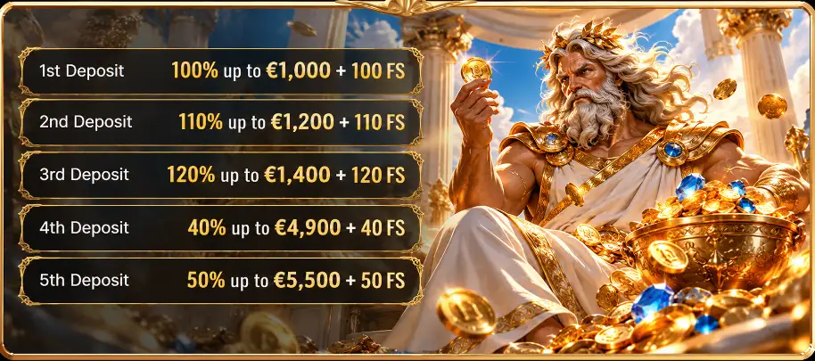 П'ятиетапний вітальний пакет Mythoswin Casino із бонусами та фріспінами